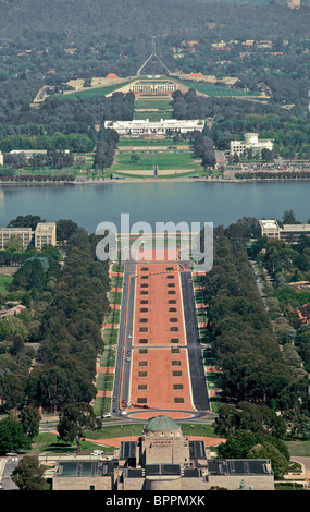 Top view Anzac Parade, Lake Burley Griffin and Old and New Parliaments Canberra ACT Australia Stock Photo