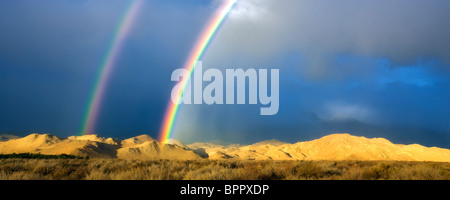 Double rainbow over Eastern Sierra Mountains near Bishop, California Stock Photo