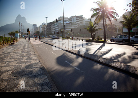 The wide expanse of Ipanema and Leblon beachfront, two of the most affluent neighborhoods of Rio de Janeiro, Brazil. Stock Photo