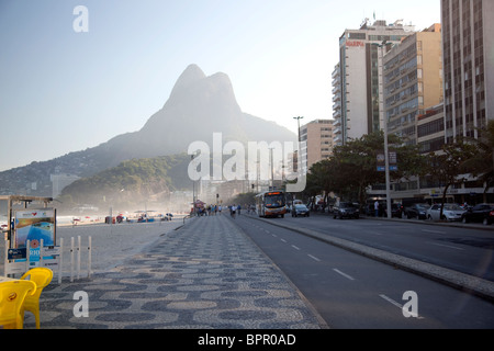 The wide expanse of Ipanema and Leblon beachfront, two of the most affluent neighborhoods of Rio de Janeiro, Brazil. Stock Photo