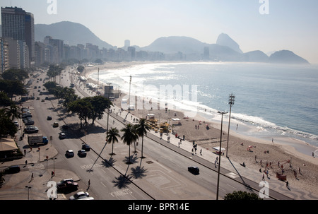 The wide expanse of Ipanema and Leblon beachfront, two of the most affluent neighborhoods of Rio de Janeiro, Brazil. Stock Photo