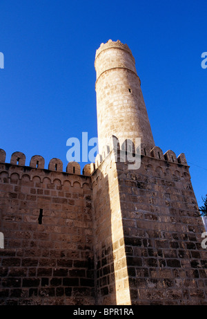 Exterior walls of the 8th century Ribat (fort) in the UNESCO World Heritage medina- Sousse, Tunisia. Stock Photo