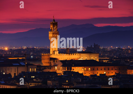 Florenz Palazzo Vecchio Abend - Florence Palazzo Vecchio evening 02 Stock Photo