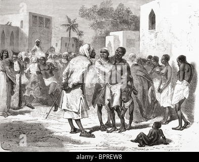 The slave market in Zanzibar, Tanzania, East Africa, in the 19th century. Stock Photo
