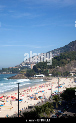 The wide expanse of Ipanema and Leblon beachfront, two of the most affluent neighborhoods of Rio de Janeiro, Brazil. Stock Photo