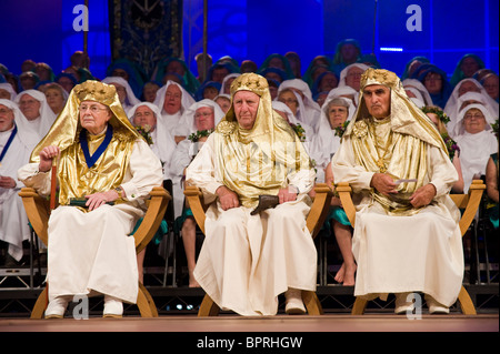 Forner Archdruids of Gorsedd of Bards on stage for Ceremony during National Eisteddfod 2010 annual Welsh cultural festival Stock Photo