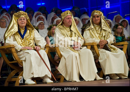 Forner Archdruids of Gorsedd of Bards on stage for Ceremony during National Eisteddfod 2010 annual Welsh cultural festival Stock Photo