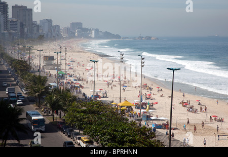 The wide expanse of Ipanema and Leblon beachfront, two of the most affluent neighborhoods of Rio de Janeiro, Brazil. Stock Photo