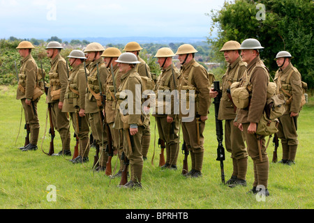 Group of WW1 British re-enactment group demonstrate Army drill Stock Photo