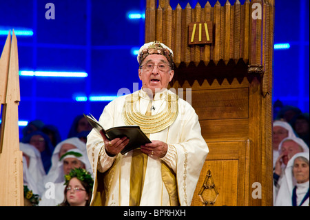 Archdruid of Gorsedd of Bards on stage for Ceremony during National Eisteddfod 2010 annual Welsh cultural festival Stock Photo