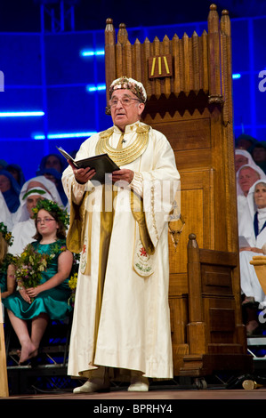 Archdruid of Gorsedd of Bards on stage for Ceremony during National Eisteddfod 2010 annual Welsh cultural festival Stock Photo