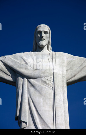 Rio de Janeiro, Brazil's 130 foot tall, art deco Cristo Redentor statue (or Chirst the Redeemer), a new world wonder. Stock Photo