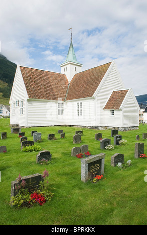 Church and Graveyard, Olden Village, Nordfjord, Norway Stock Photo