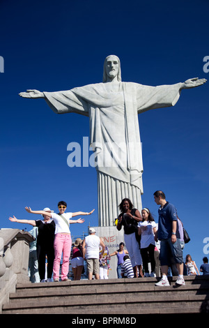 Rio de Janeiro, Brazil's 130 foot tall, art deco Cristo Redentor statue (or Chirst the Redeemer), a new world wonder. Stock Photo