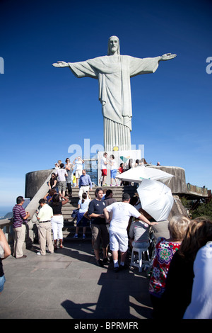 Rio de Janeiro, Brazil's 130 foot tall, art deco Cristo Redentor statue (or Chirst the Redeemer), a new world wonder. Stock Photo