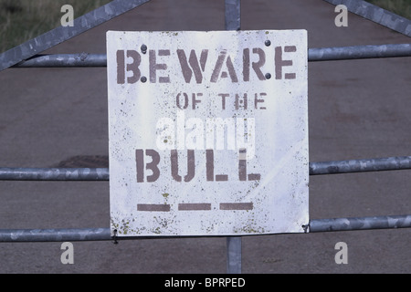Beware of bull sign. Somerset. UK Stock Photo