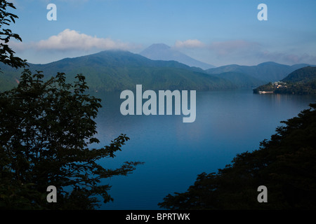 Lake Ashi or Ashinoko Lake is a scenic lake in the Hakone area. The lake is known for its views of Mt. Fuji Stock Photo