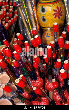 Water pipes and accessories for sale in the souq at Manama, Bahrain Stock Photo