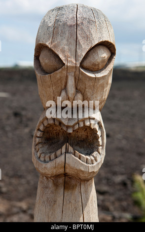 Hawaiian Kapu Kiâ€™i tiki statue wooden carving, Kaloko-Honokohau National Historical Park, The Big Island, Hawaii Stock Photo