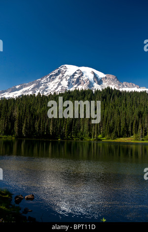 Reflection Lake with Mount Rainier in the background, Mt. Rainier National Park, Washington, United States of America Stock Photo