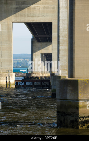 Kessock Bridge supports and view to Inverness from North Kessock Stock Photo