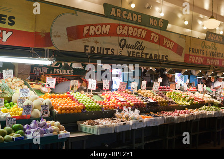 Produce on sale Pike Place Market, Seattle, Washington, United States of America Stock Photo