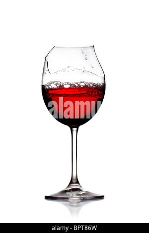red wine in broken glass, isolated on white Stock Photo