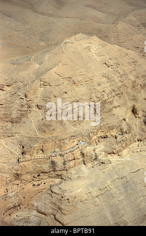 Jericho, an aerial view of the Greek Orthodox Quarantal Monastery on the Mount of Temptation Stock Photo