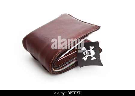 Pirate Flag and Wallet, concept of business crime Stock Photo