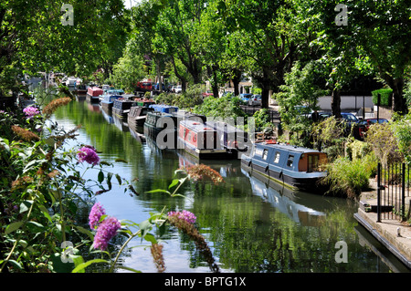 Narrowboats on Regent's Canal, Maida Vale, City of Westminster, Greater London, England, United Kingdom Stock Photo