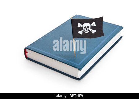 Book and Pirate Flag, concept of Piracy, Bad book Stock Photo