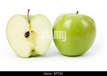 Green Apple with white background, close up shot Stock Photo