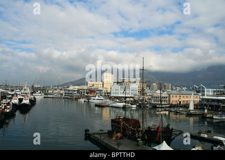 Cape Town waterfront harbor on the City background. Stock Photo