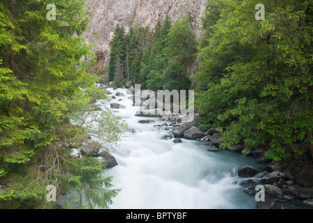 beautiful stream between rocks in Pre Saint Didier, Aosta. Italy Stock Photo
