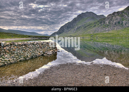 Cwm Idwall and Tryfan at dawn Snowdonia Wales Stock Photo