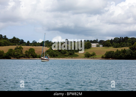 View of Trelissick House from the River Fal Stock Photo