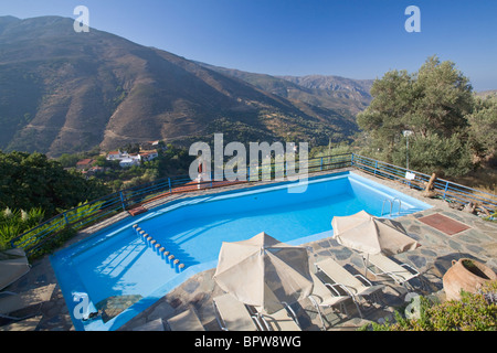 Holiday villa pool in the mountains, Crete, Greece Stock Photo