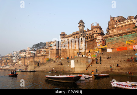 Ghats and boats, River Ganges, Varanasi, India Stock Photo