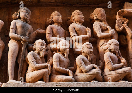 Sculpture on Lakshmana temple, Khajuraho, Madhya Pradesh, India Stock Photo