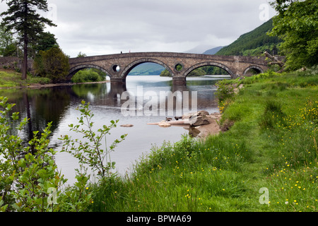 Kenmore bridge at Kenmore over the river Tay looking out over loch Tay and towards Ben Lawers mountain range Stock Photo