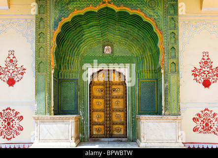 Ornate doorway in the Peacock Courtyard inside the City Palace complex, Jaipur, Rajasthan, India Stock Photo