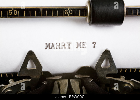 Typewriter close up shot, Concept of Marry me Stock Photo