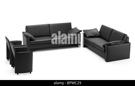 A view of a black leathered sofa Stock Photo