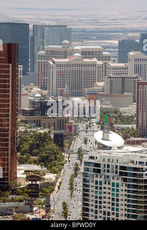 The hotels on the Strip, Las Vegas, seen from the Stratosphere restaurant, Las Vegas, Nevada USA Stock Photo