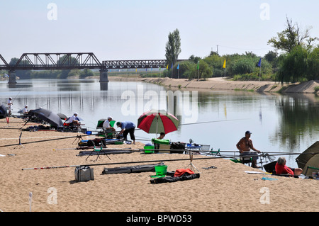 Competitors, 12th European Championships in freshwater angling, Sorraia river, Coruche, Portugal, September 2010 Stock Photo