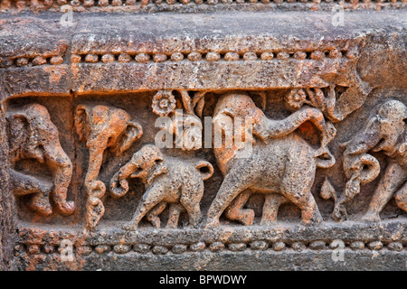 Sculptural detail at the Sun Temple, Konark, Orissa, India Stock Photo