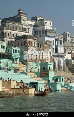 Ghats along the Ganges River in Varanasi, India Stock Photo