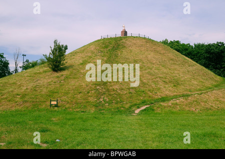 View of prehistoric Kopiec Wandy mound in the Nowa Huta area of Krakow ...