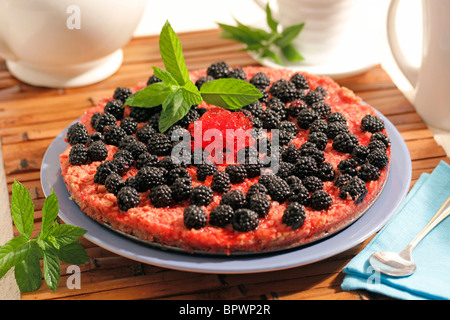 Blackberries tart with jelly. Recipe available. Stock Photo
