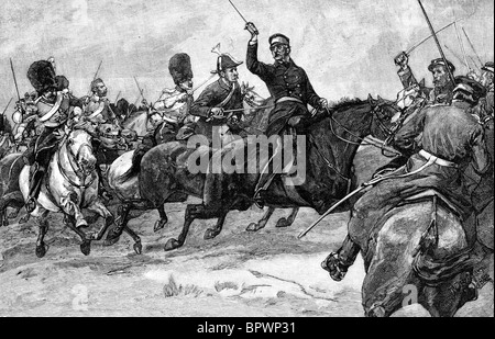 General Sir James Yorke Scarlett leading the 5th Dragoon Guards (Heavy Cavalry Brigade) during the Battle of Balaklava Stock Photo